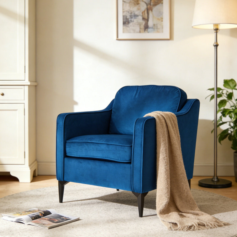 1 Seater Linen Sofa, Blue