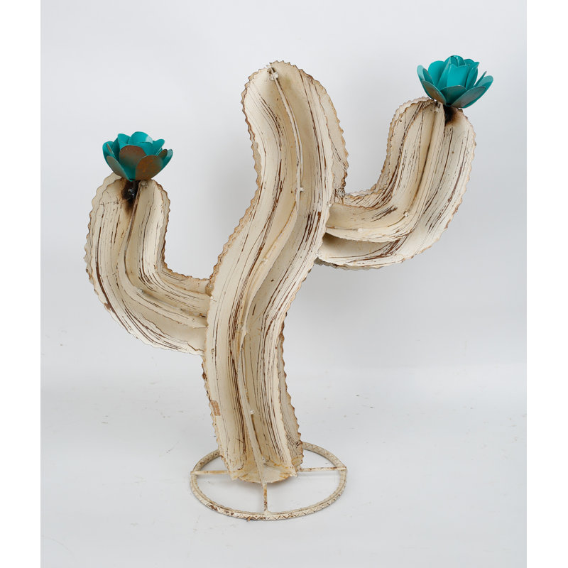 Beckner Curvy Iron Cactus Garden Art, H 24 po x l 21 po x P 8 po, Blanc