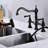 Bridge Style Kitchen Faucet With Dual Handles In Matte Black And Pull-Out Side Spray, 360 Turning High Overflow, Rust, , Leak-, Brass Manufactured Two Degree Rotating Cleaning Rust-, , Leak-,