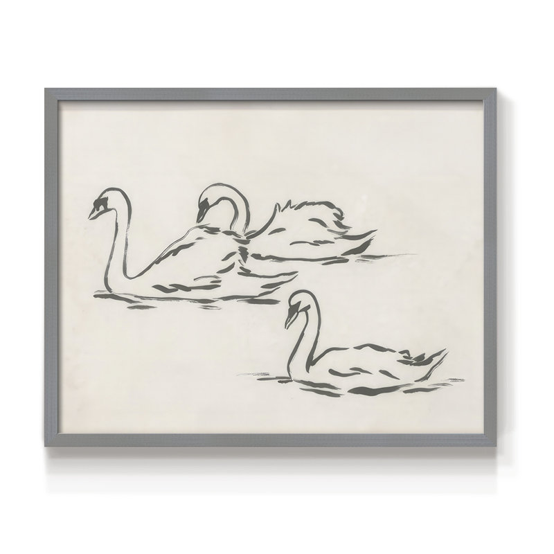 Swan Sketch I -Framed Print - Restickable, H 8 po x l 10 po, Gris