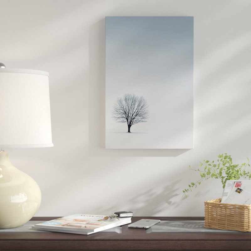 Arbre dans un paysage d'hiver, impression, H 60 po x l 40po x P 1,5 po, Pas de tapis, Toile tendue