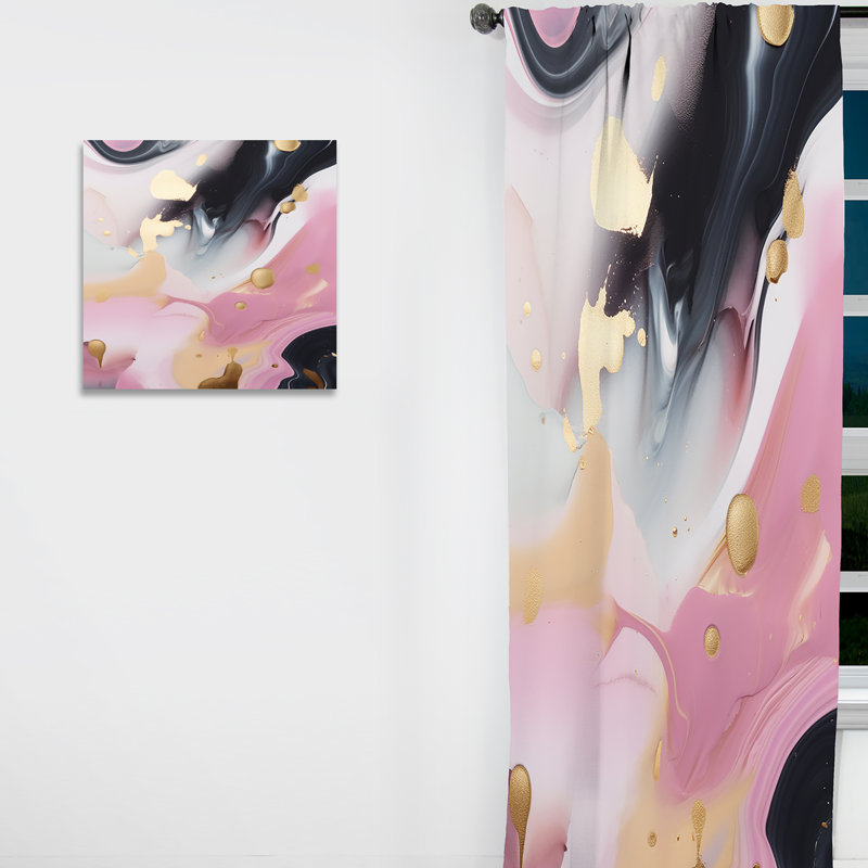 Rebello - Pink And Gold Mysterious Marble II - Modern Curtain - Velvet Room Darkening - 1 panel, 52" W x 90" L