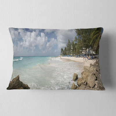 Barbados Island White Seashore - Sea & Shore Printed Throw Pillow
