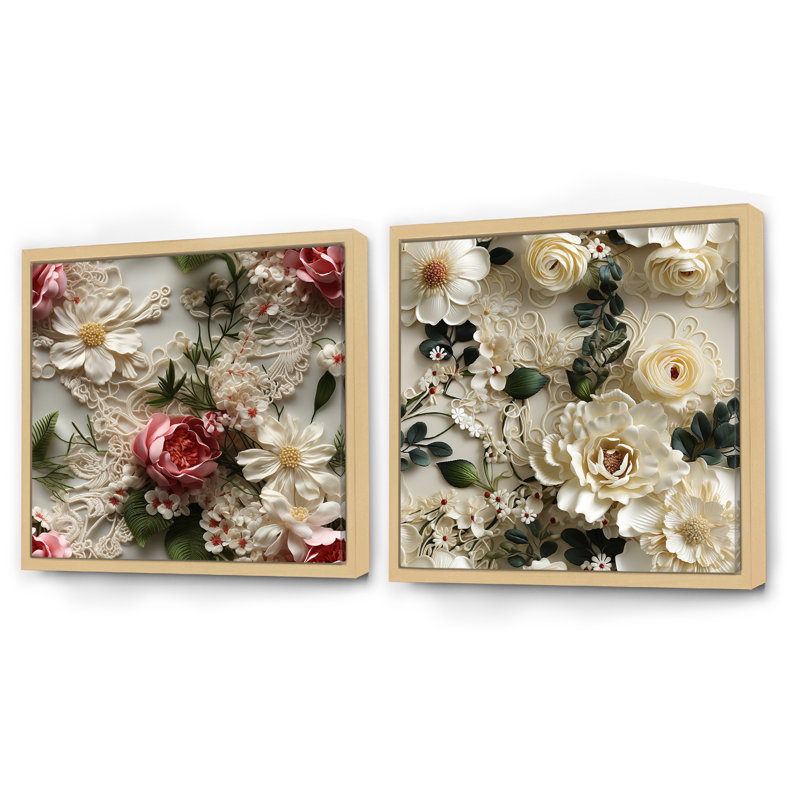 Ashington - Ensemble de 2 collages carrés floraux, H 16 po x l 33 po, Cadre flottant brun