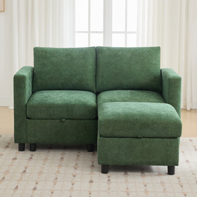 58.3” Upholstered Loveseat With Under-Seat-Storage, Ottoman, Chenille