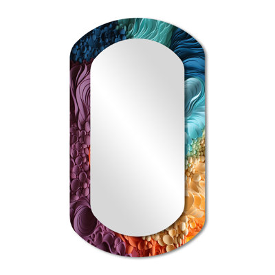 Rainbow Reverie collages II - Abstract Collages Cylinder Mirror, Modern Asymmetrical Unique Wall Mirror, Printed Metal Art