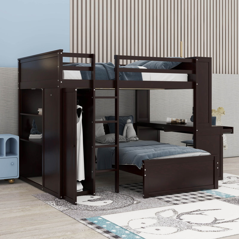 Hamood Kids Full Bunk Bed with Drawers, Espresso
