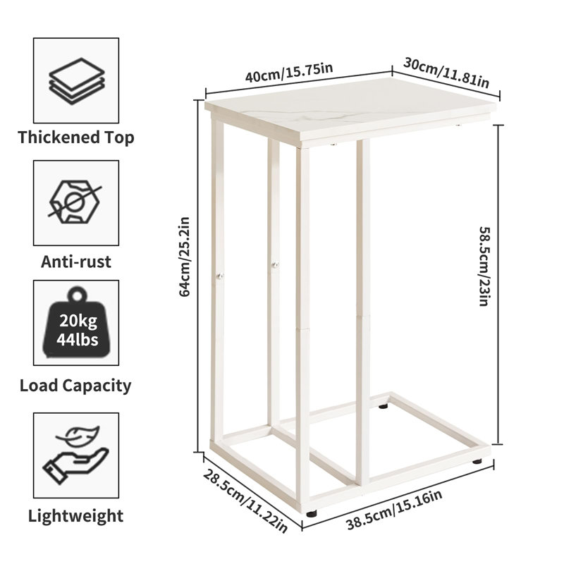 C Shaped Side Table, White, White