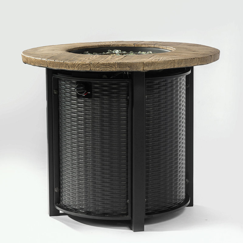 Round Fire Pit Table with Lava Rocks, Brown