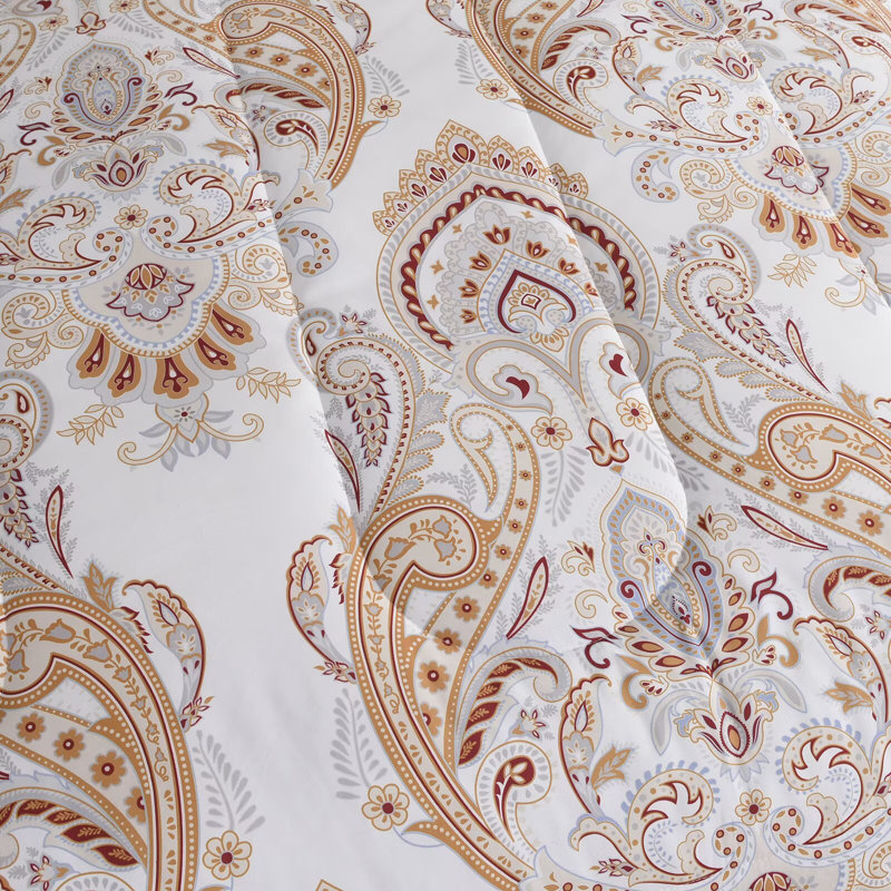 Down Alternative Patterned Comforter Set with Paisley Print, Queen Comforter + 2 Shams