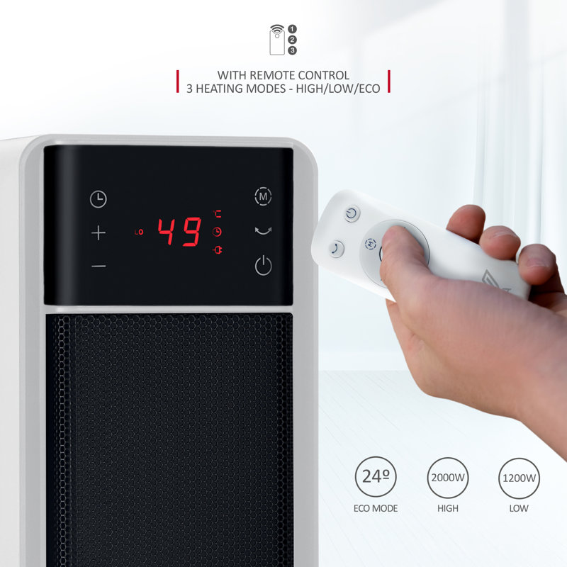 Netta 2000w Tower Heater With Thermostat And Remote Control, White