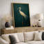 Oiseau aigrette vert rétro, photos de salle de bain rustique moderne, impression sur toile encadrée-115240905-115240904-115240912