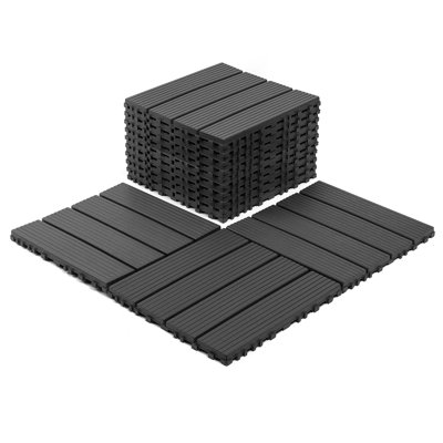 Plastic Interlocking Decking Tiles, 44 Packs Of Terrace Decking Tiles, 12 Inches X 12 Inches Waterproof For All-Weather Use, Backyard Pool Decking Tiles, Dark Grey