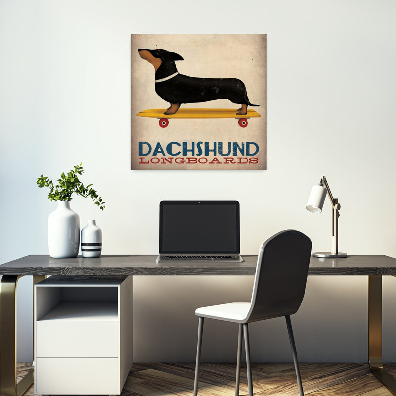 Dachshund Longboards Whimsical Contemporary Dog Art, 18" H x 18" W