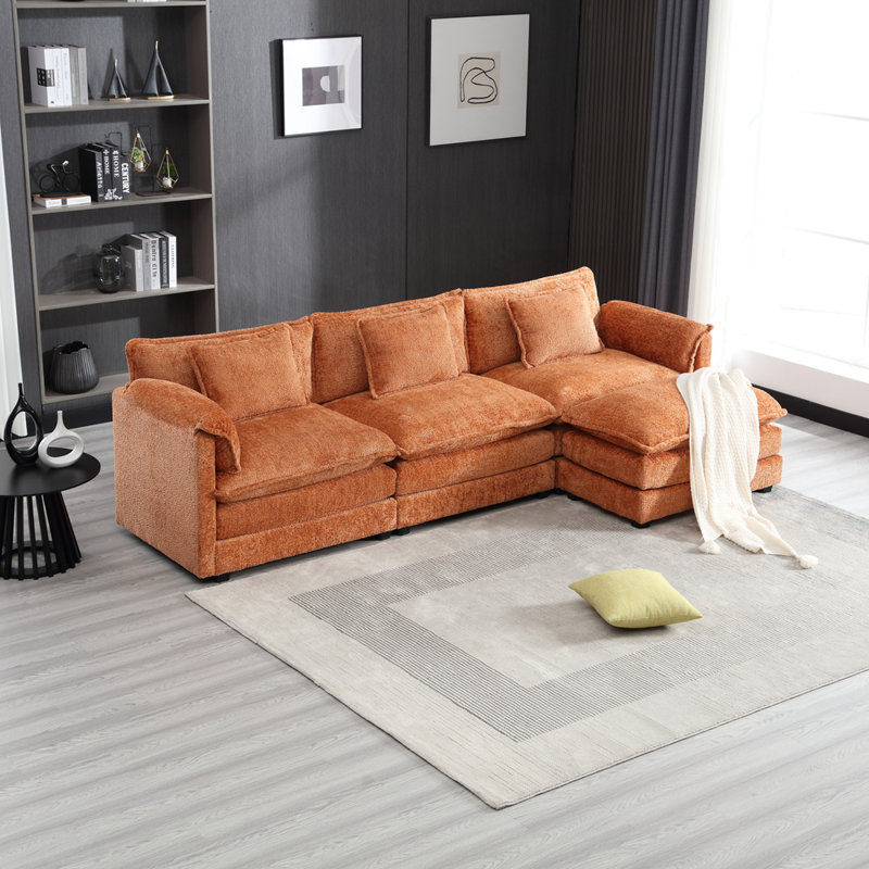 Canapé modulaire surdimensionné de 112 po pour le salon, canapé en L en chenille moderne, canapé-lit modulaire confortable avec repose-pieds mobile et mousse à mémoire de forme