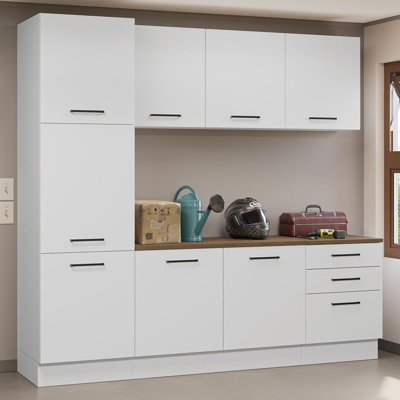  Armoire de rangement Garage L 94 po avec 8 portes à compartiments multiples et 3 tiroirs avec rangement modulaire