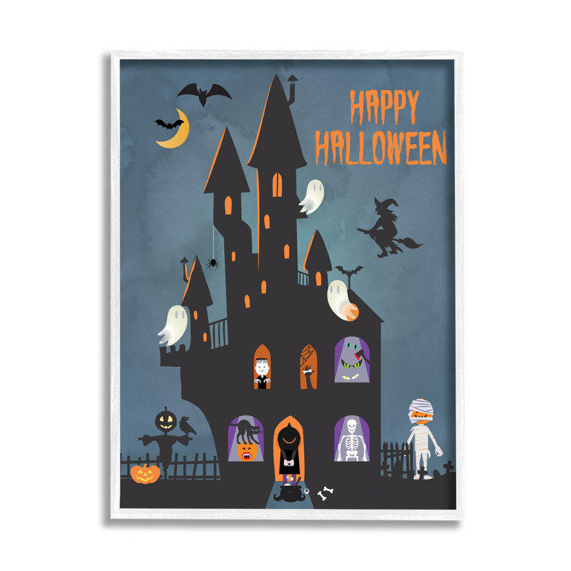 Joyeux Halloween fantôme hanté - 216, H 30 po x l 24 po x P 1,5 po, Giclée encadrée blanc bord de mer