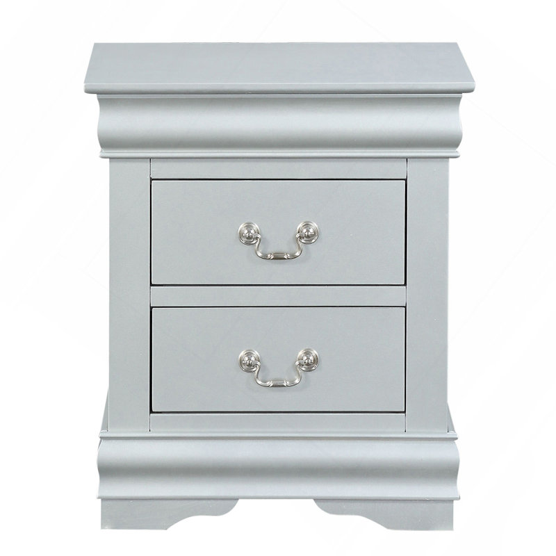 Table de chevet 2 tiroirs Platinum, Argent argent