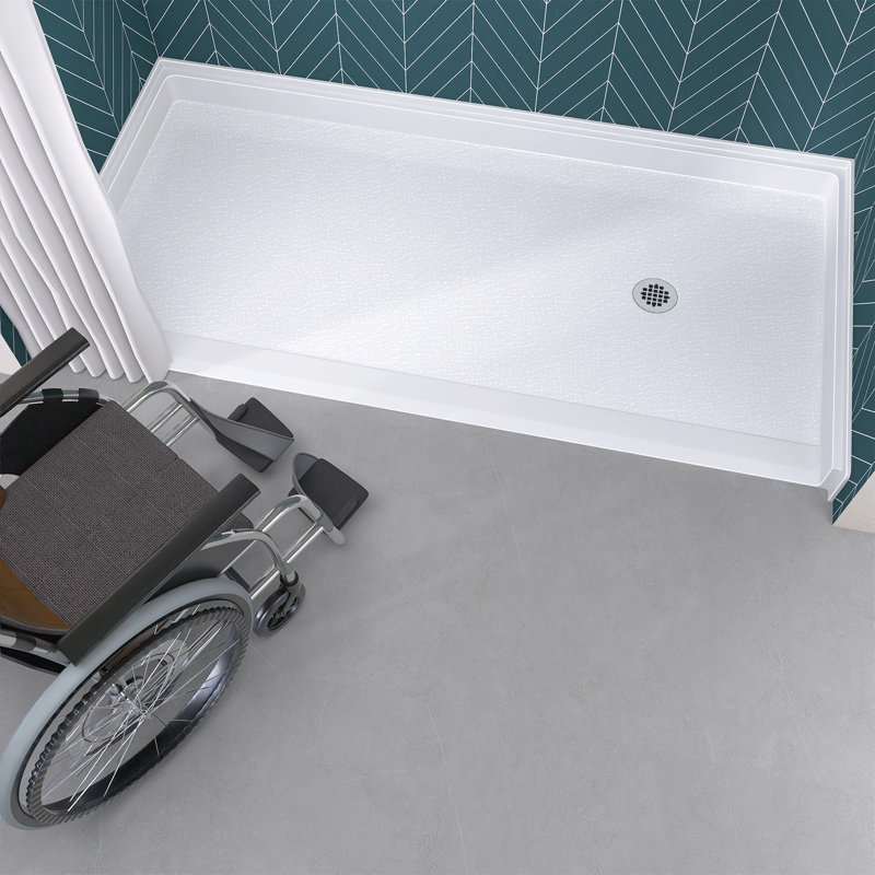  Base de douche 72 po x 36 po ADA Roll-In, base de douche en acrylique accessible en fauteuil roulant, drain à droite, base de douche antidérapante à seuil bas