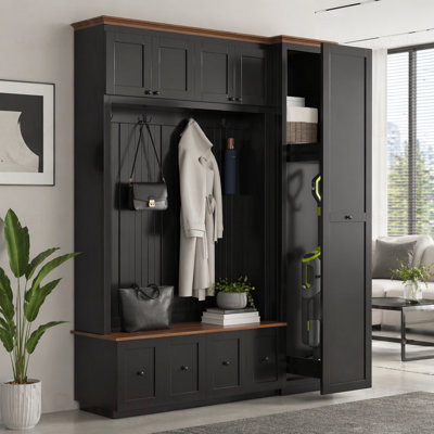 78.7"H Entryway Hall Tree with Storage Bench, 5-in-1 Hall Tree Farmhouse Coat Rack Shoe Bench with Cabinets, Drawers & Hooks