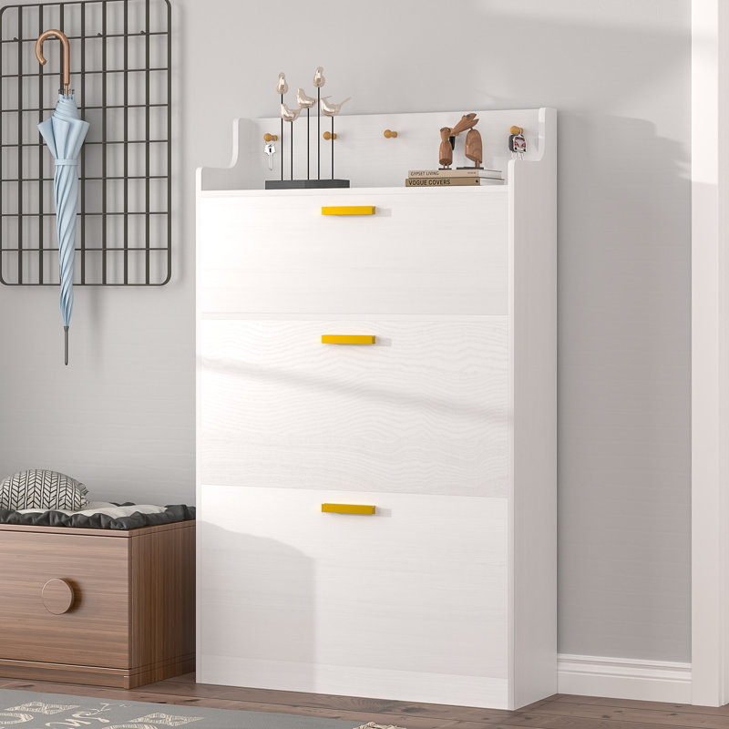 Armoire à chaussures étroite avec 3 tiroirs rabattables Molinaire, Blanc