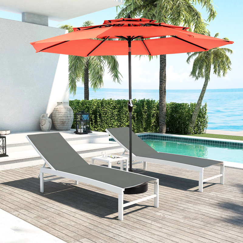Parasol à 3 niveaux en aluminium 10 pi pour pelouse - Pour la piscine, la cour arrière orange, la terrasse de la piscine