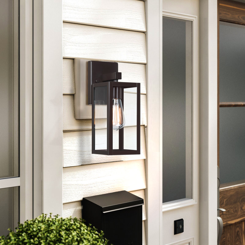 1-Light Modern Outdoor Wall Lantern Sconce with Clear Glass Shade, 13.2" H x 5" W x 6" D, Bronze