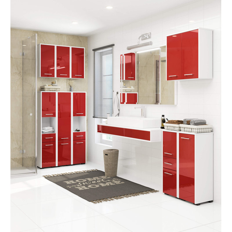 Ercelle Linen Cabinet, White/Red Gloss