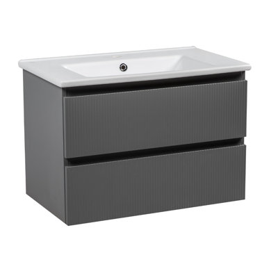 Meuble-lavabo mural moderne avec lavabo | Collection Carlota Grey Matte | Panneau de fibres à densité moyenne non-toxique en MDF-28 po - Collection Diamant 32 po