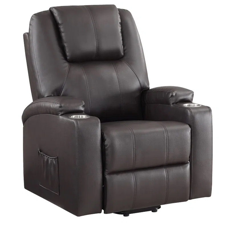 Helrike Faux Leather Lift Assist Power Recliner, Dark Brown Faux Leather
