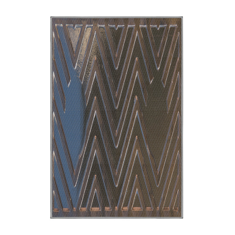 Tapis bleu/vert tissé à la machine, Rectangle 3 pi x 5 pi