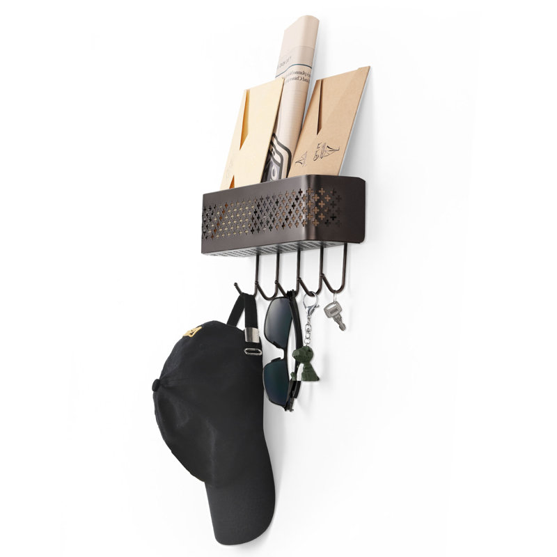 Metal Wall Organizer with Key Hooks