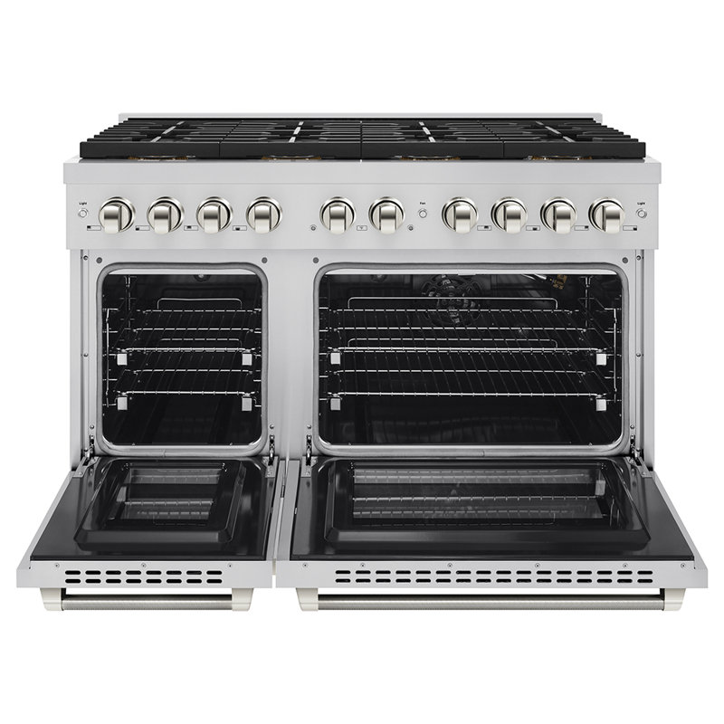 ZLINE Autograph 48 in. Paramount DuoPro Gas Range in Stainless Steel with Nickel Helix Handles, Polished Nickel