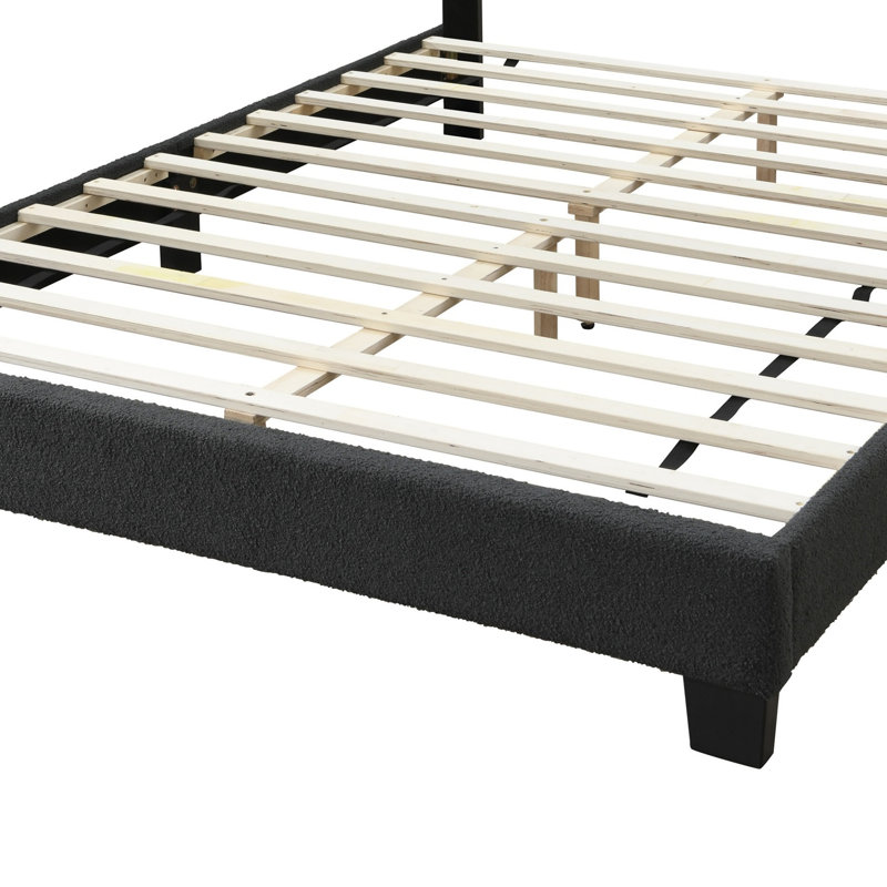 Lit 1pc grand lit en tissu de laine gris anthracite capitonné avec cadre de lit double à DEL, Gris anthracite