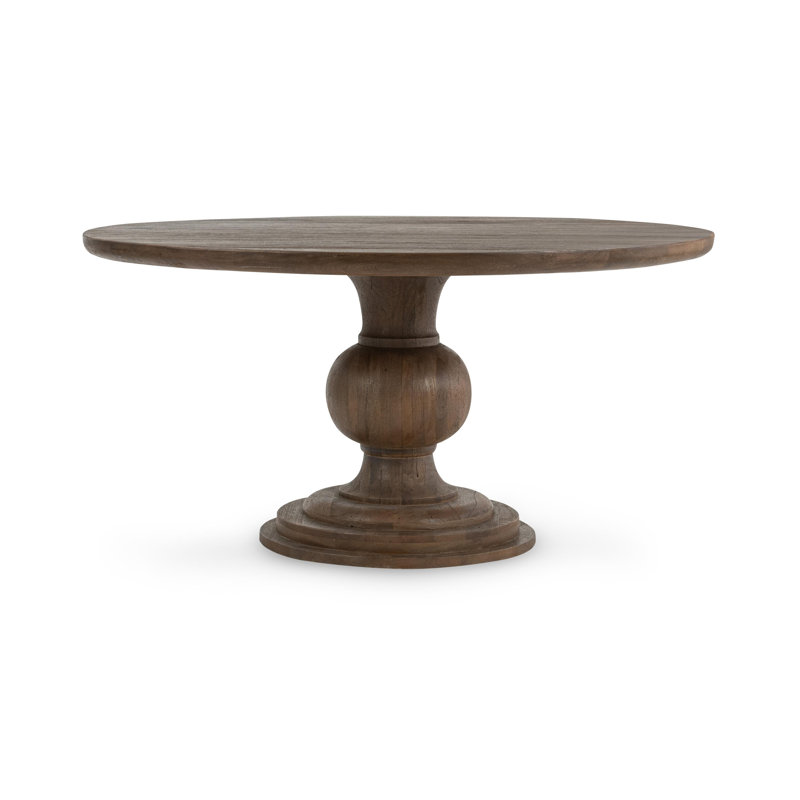 Hera Round Solid Wood Dining Table, Pecan Brown