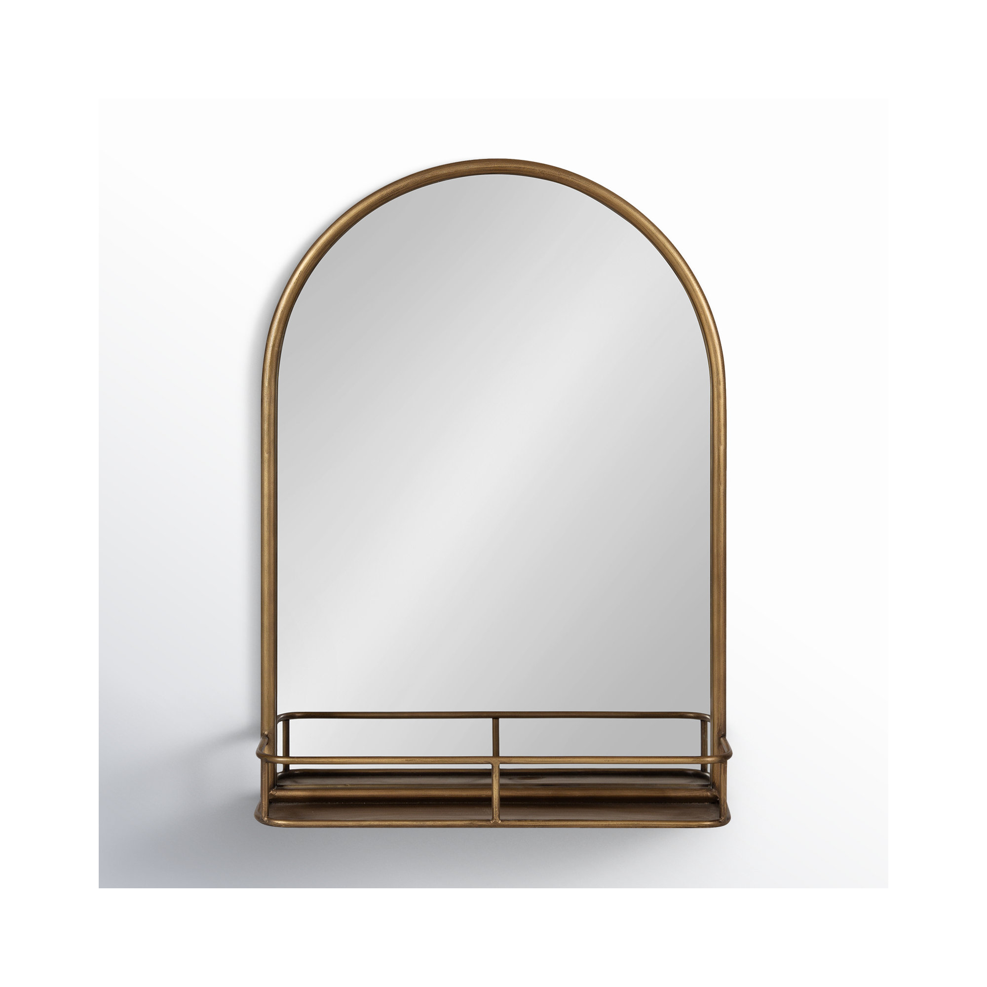 Koda Metal Flat Mirror with Shelves, Gold