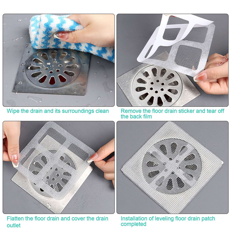 50Pcs 4inch Disposable Shower Drain Covers Hair Catcher Bathroom Floor Drain Strainer Stickers