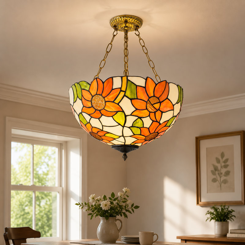 3-Light Tiffany Style Sunflower Chandelier With E26 Bulb