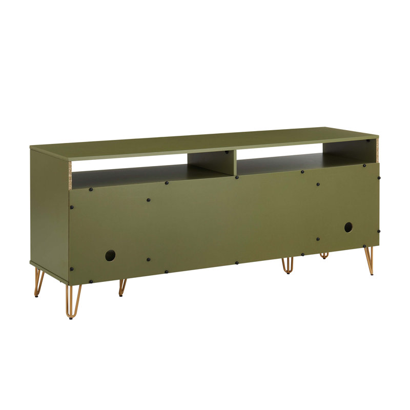 DUMBO 63" Mid-Century Modern TV Stand with 6 Shelves and 2 Drawers, Olive Green