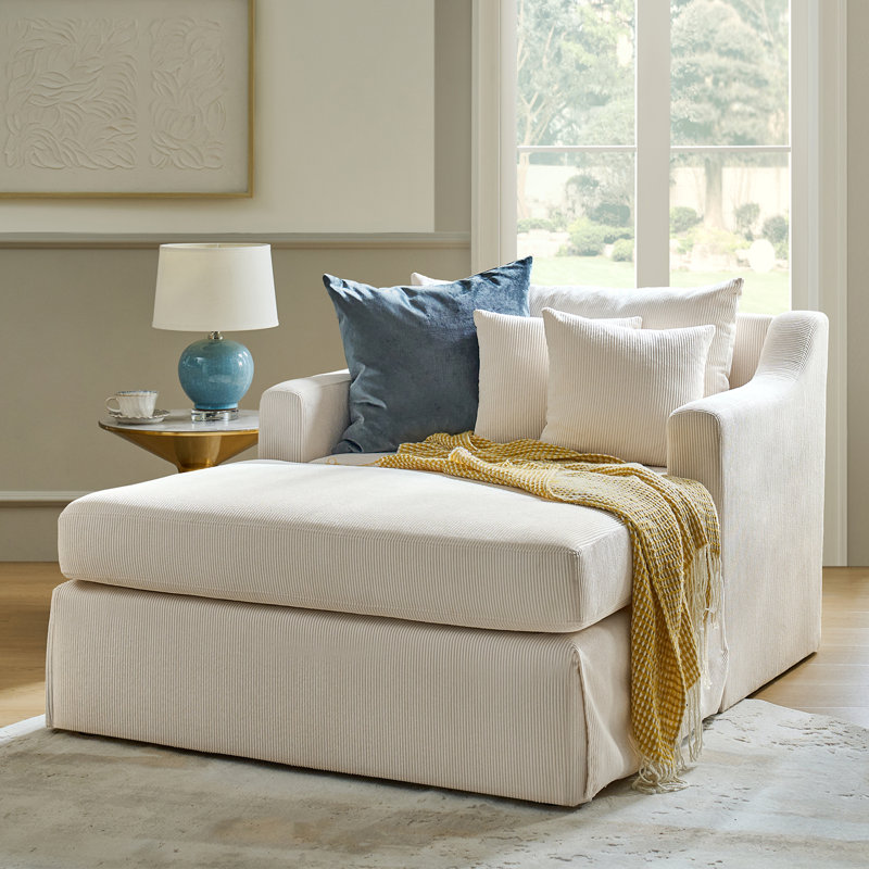 Chaise longue avec housse en velours côtelé 45 po Berte, Blanc