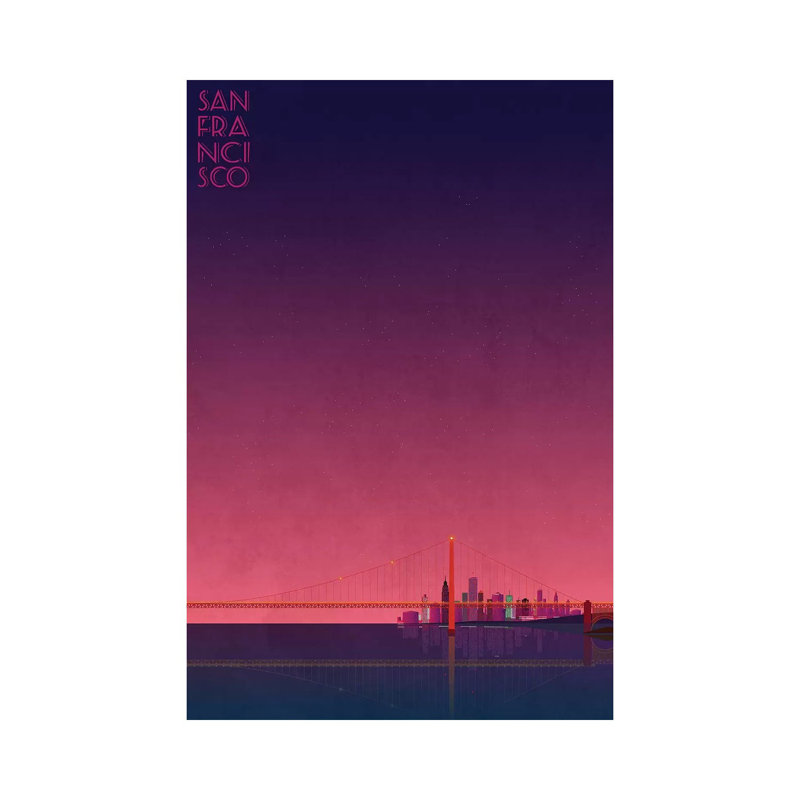 San Francisco Skyline - impression d'art graphique, H 26 po x l 18 po x 1,5 po, Aucun mat, Toile tendue