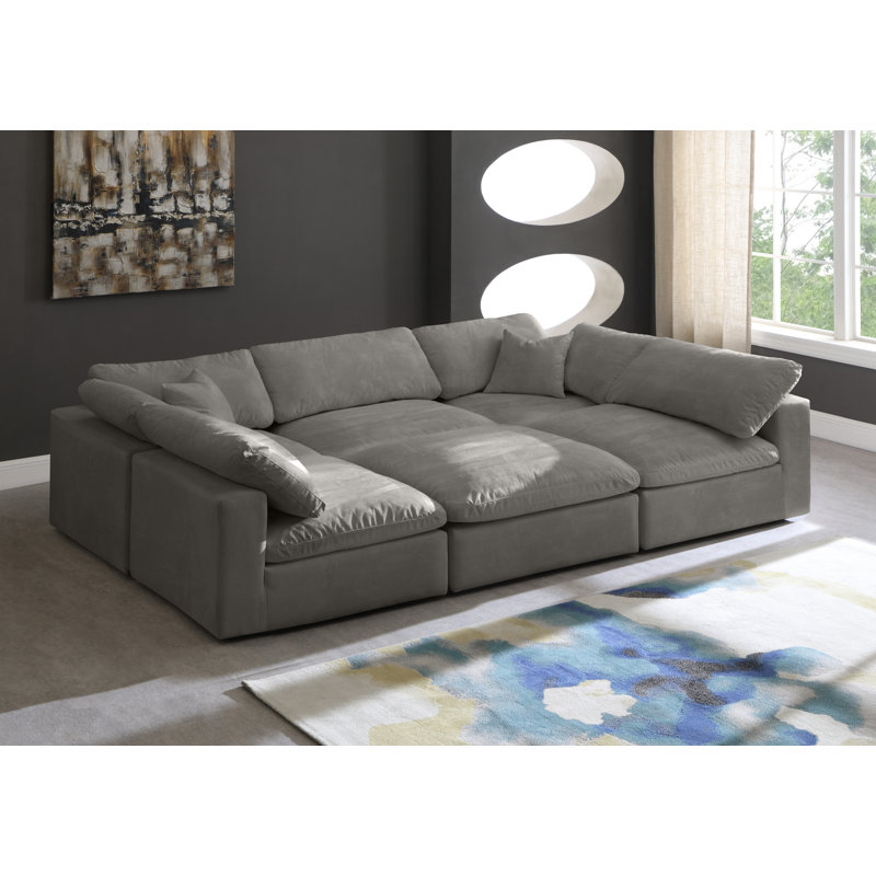 Canapé modulaire en velours réversible Cozy, Velours gris
