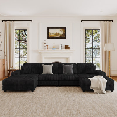 Alcala 138'' Modular U-Shaped Sectional Sofa with Chaise Lounge, Side Storage Arms, Deep Seats & Corduroy Upholstery, Oversized Modern Couch for Living Room