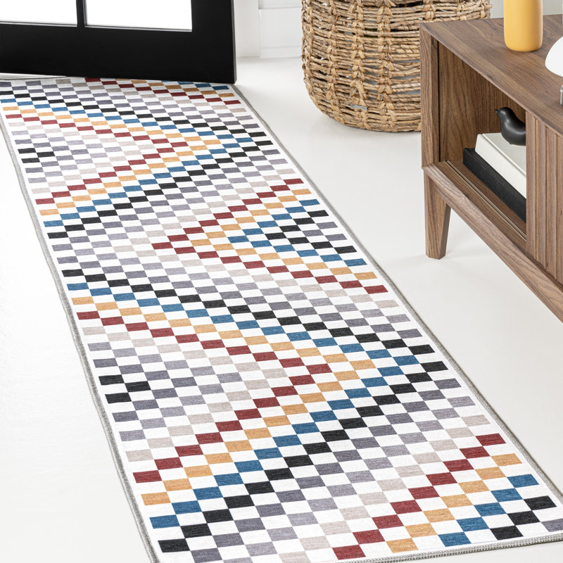 Mariquilla Modern Cottage Checkerboard Washable Multi-Colored Rug, Runner 2' x 8'