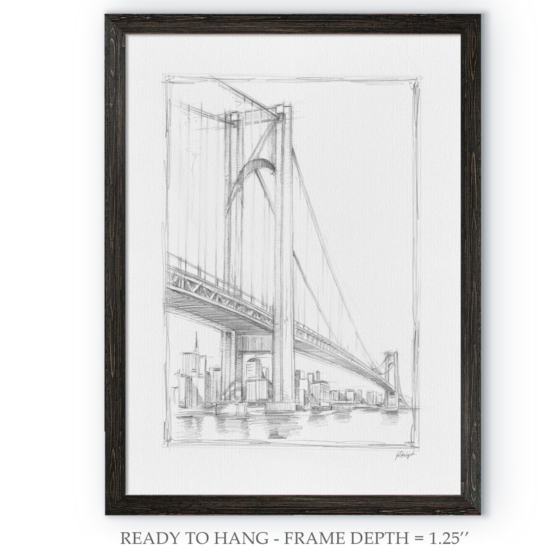 «Suspension Bridge Study I» par Paul Cezanne - reproduction d'art encadrée, H 30 po x l 22 po x P 2 po, Toile encadrée, ébène
