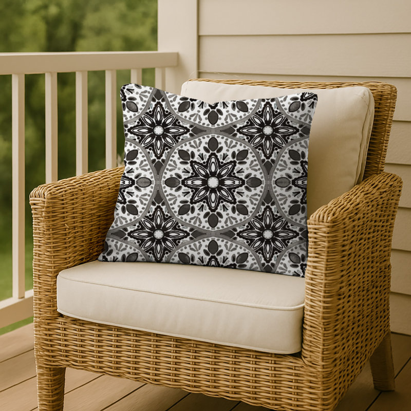 Outdoor Square Pillow Cover & Insert, Brown/White