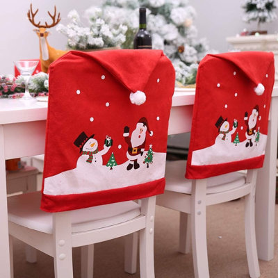 Housses de chaises de Noël - rouge - housses de chapeau de père Noël et bonhomme de neige pour chaises de salle à manger, table de fête et décoration de fête