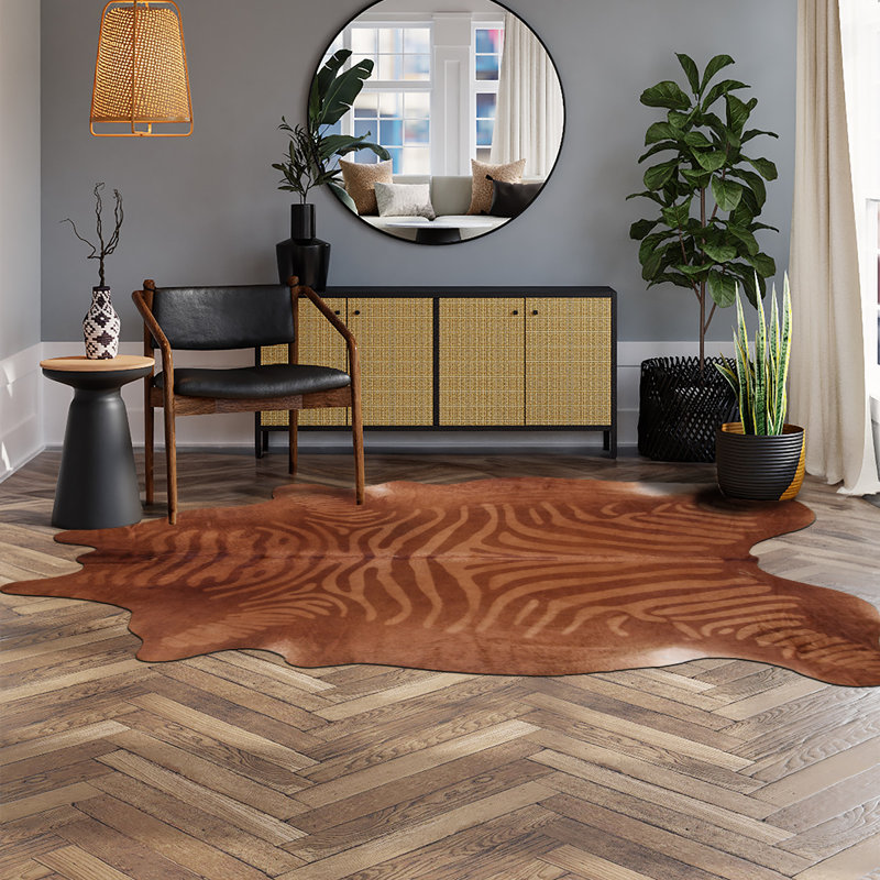 Cuir de vache imprimé sur mesure brun-beige personnalisé, Nouveauté 5 pi 8 po x 6 pi 7 po