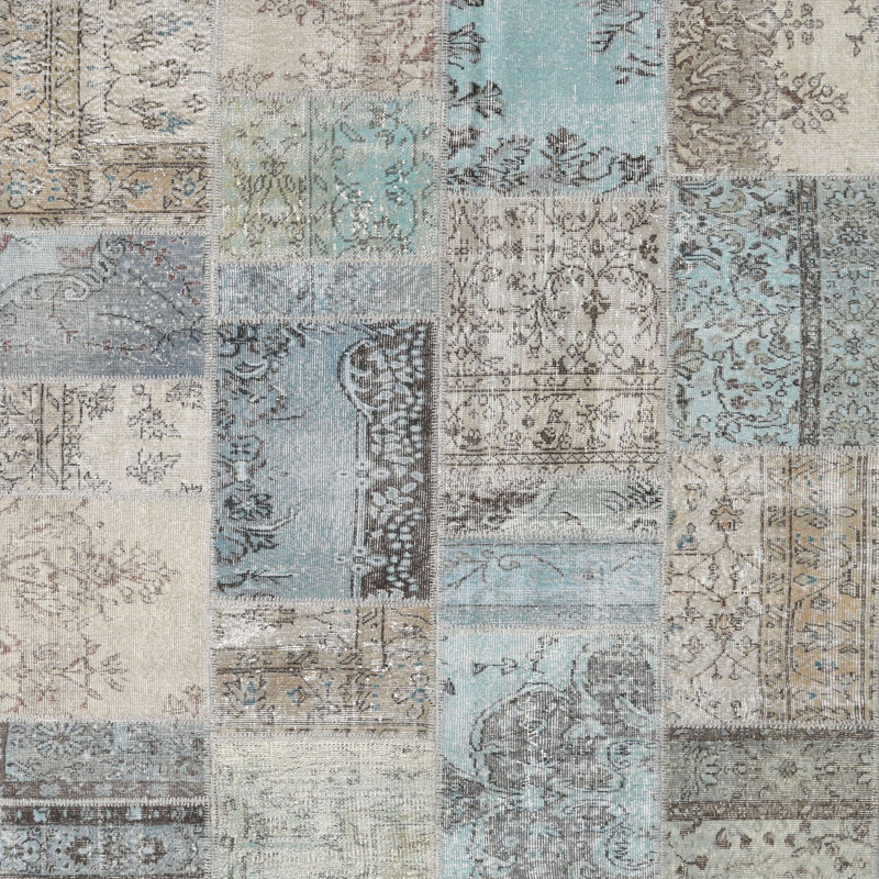 Tapis bleu/gris contemporain, Carré 3 pi