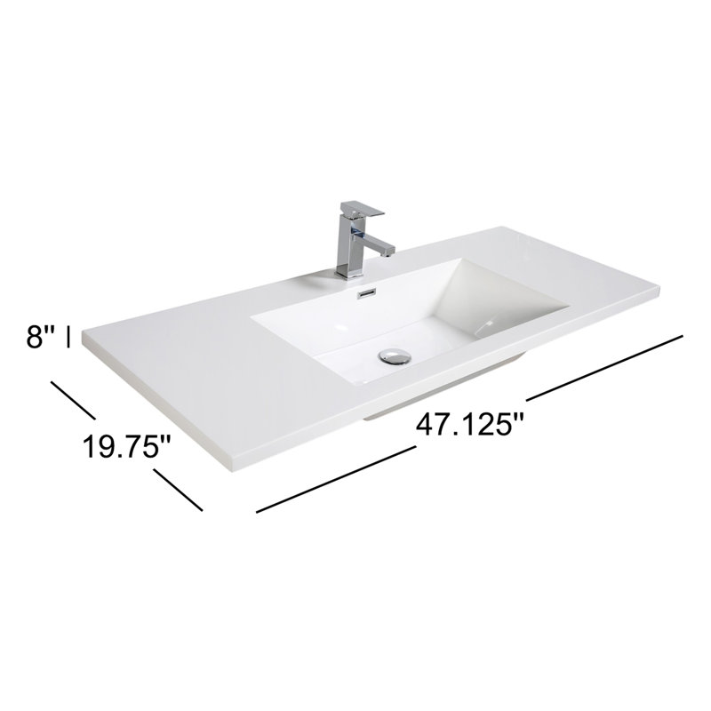 Plateau de meuble-lavabo simple 47,125 po en blanc avec lavabo